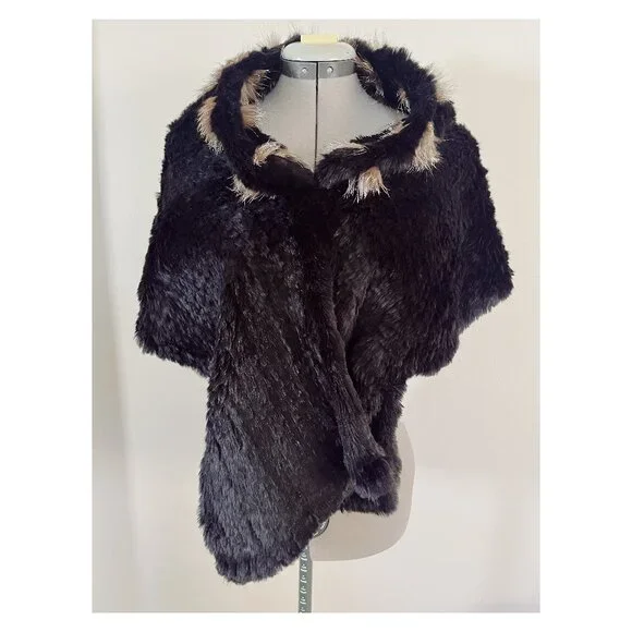 VTG Preston & York Black and Tan Rabbit and Fox Fur Shrug Wrap - Picture 1 of 9